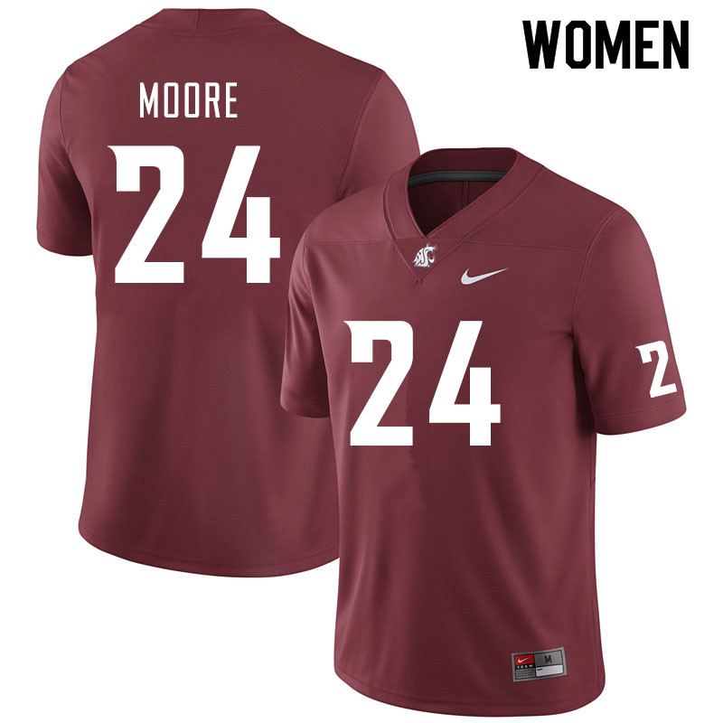 Women #24 Shahman Moore Washington State Cougars College Football Jerseys Sale-Crimson